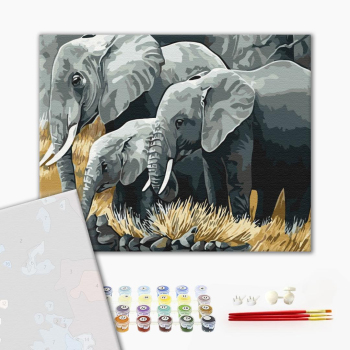 Картина по номерам Преміум картини - Сім'я слонів