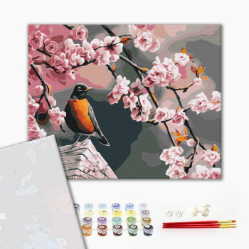 Картина по номерам Преміум картини - Снігур та сакура