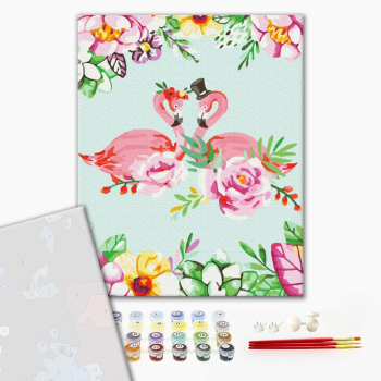 Картина по номерам Преміум картини - Фламінго в квітковому арті