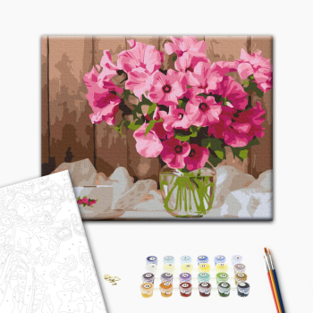Картина по номерам Квіти - Рожеві петунії на столі
