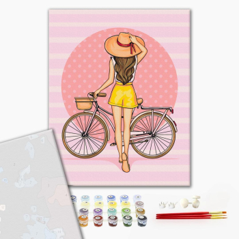 Картина по номерам Преміум картини - Дівчина з велосипедом