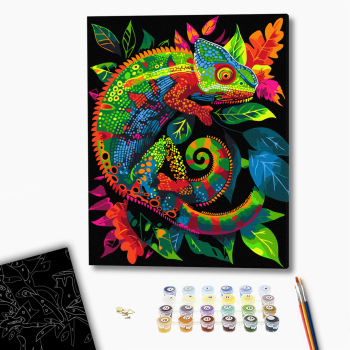 Картина по номерам На чорному полотні - Неоновий хамелеон