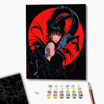 Картина по номерам На чорному полотні - Дівчина з тату дракона