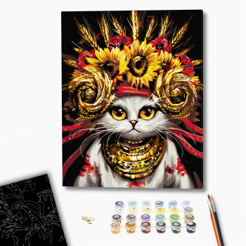 Картина по номерам На чорному полотні - Киця врожайниця © Маріанна Пащук