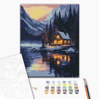 Картина по номерам Затишок, зима, Новий рік, Різдво - Зимовий захід сонця