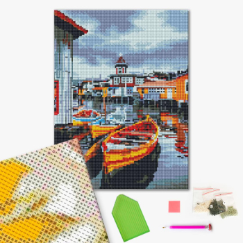 Алмазная мозаика 40x30 - Човен біля містечка