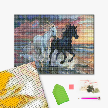 Алмазная мозаика 40x30 - Коні на узбережжі