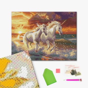 Алмазная мозаика 40x30 - Єдинороги на узбережжі