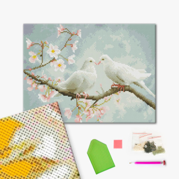 Алмазная мозаика 40x30 - Пара голубів