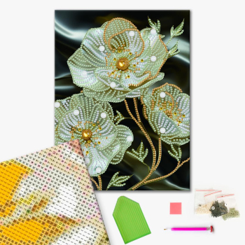 Алмазная мозаика 25x25 - Білі квіти