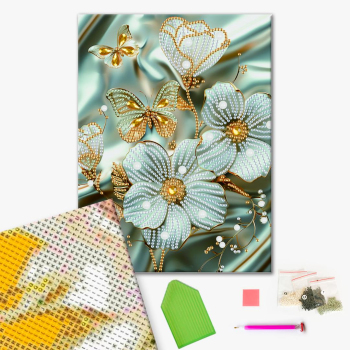 Алмазная мозаика 25x25 - Квіти в золоті