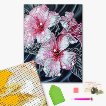 Алмазная мозаика 25x25 - Рожевий гібіскус