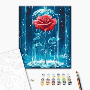 Картина по номерам Затишок, зима, Новий рік, Різдво - Крижана троянда