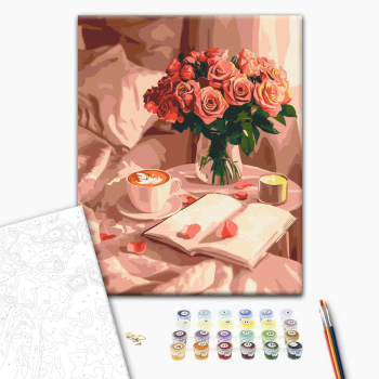 Картина по номерам Квіти - Аромат троянд і кави
