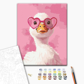 A duck with pink glasses