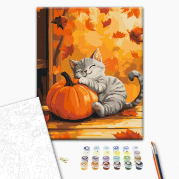 Картина по номерам Тварини, птахи та риби - Котик з гарбузом