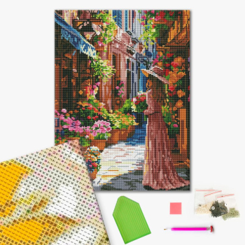 Девушка на цветочной улице