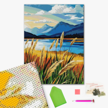 Алмазна мозаїка 40х50 - Гірський пейзаж з водоймою