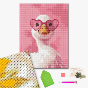 Алмазная мозаика 40x30 Власного виробництва - Качечка в рожевих окулярах