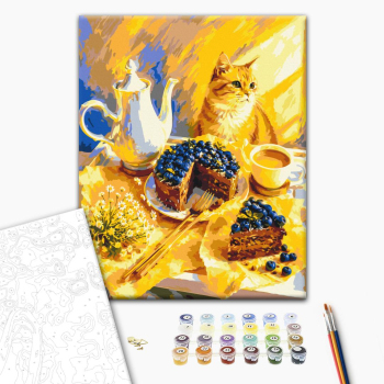Ginger cat and blueberry pie