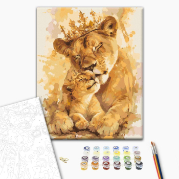 Lioness with cub in gold